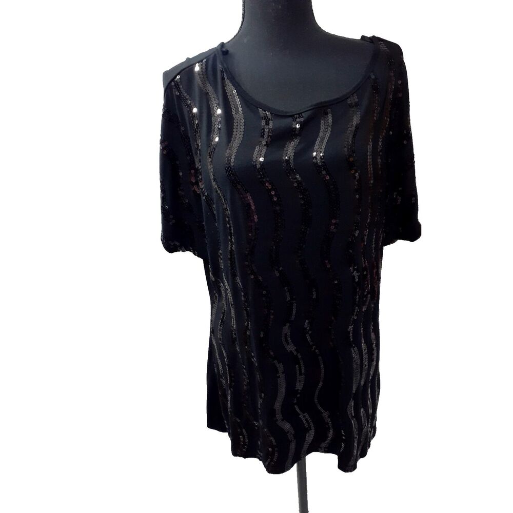 Collection Dress Barn  Blouse Women Size XL Black  Round Neck  Party #53